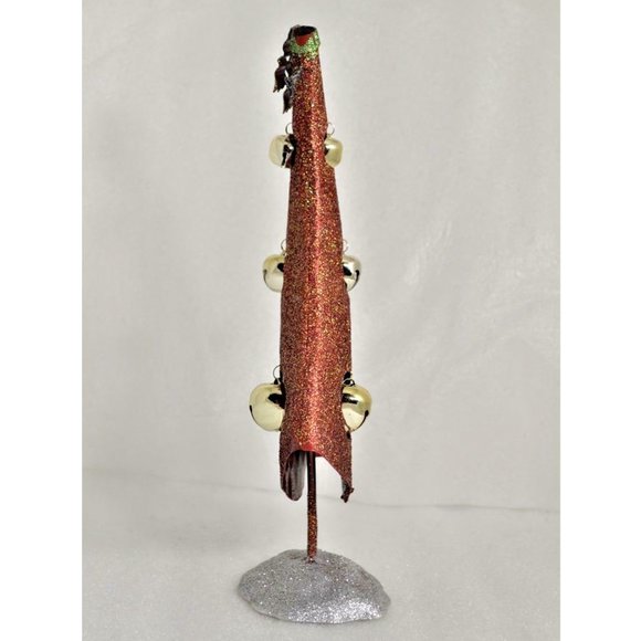 13" Tabletop Glitter Metal Christmas Tree w/ Bells - Picture 3 of 5